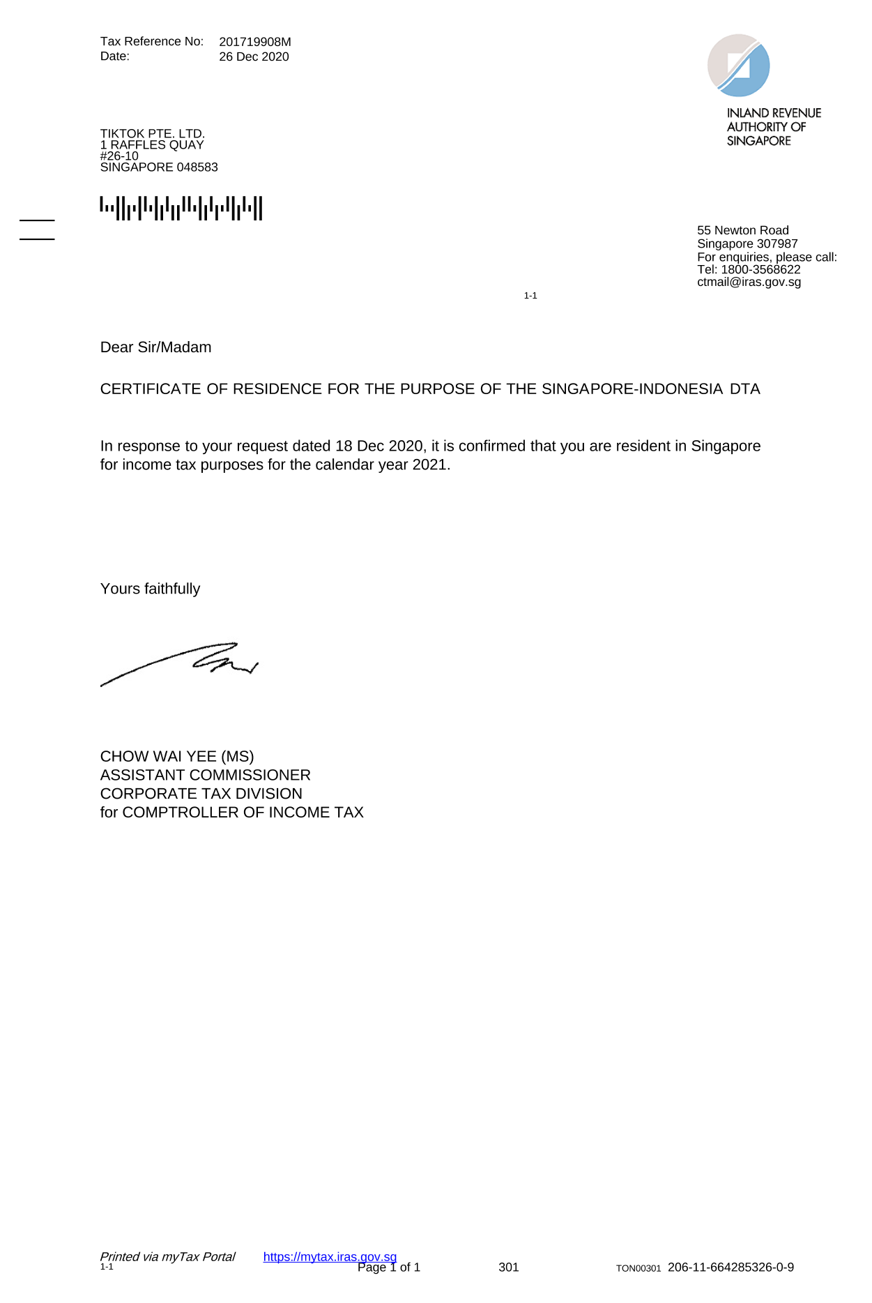 COR - TikTok Pte Ltd 2021.pdf